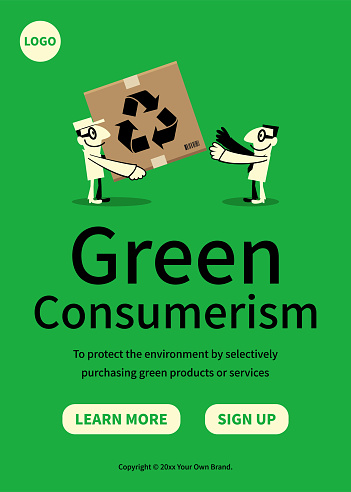 Characters Design Vector Art Illustration.
Go Green, eco-consumerism, green consumerism, a customer walking pushing a shopping cart with a Recycling symbol.