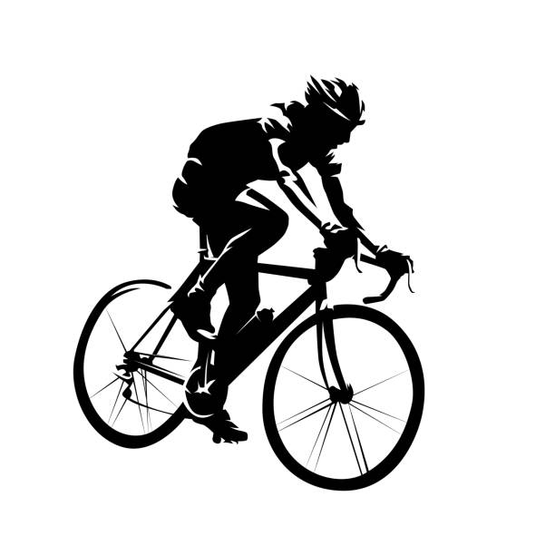 ilustraciones, imágenes clip art, dibujos animados e iconos de stock de ciclismo. vista lateral del ciclista de carretera. silueta vectorial aislada abstracta - cycling helmet cycling sports helmet isolated