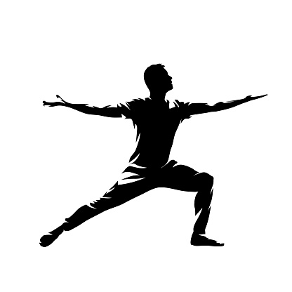 Yoga, warrior pose, virabhadrasana. Abstract isolated vector silhouette