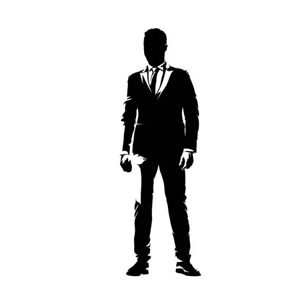 Vector illustration of Businessman standing, abstract isolated vector silhouette, ink drawing. Business people