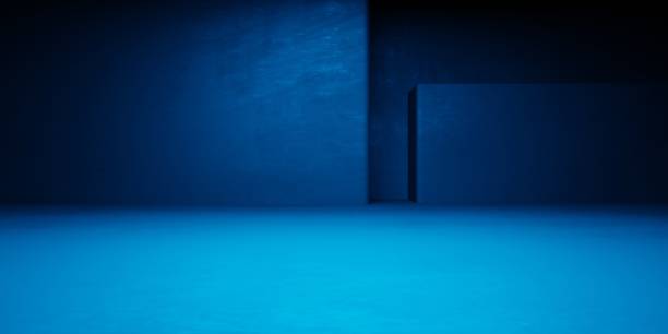 3d rendering of empty blue room abstract geometric background. Scene for advertising, technology, showcase, banner, cosmetic, fashion, business, metaverse. Sci-Fi Illustration. Product display