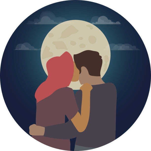 istock romantic scene with a young couple in love looking at the moon 1421550010
