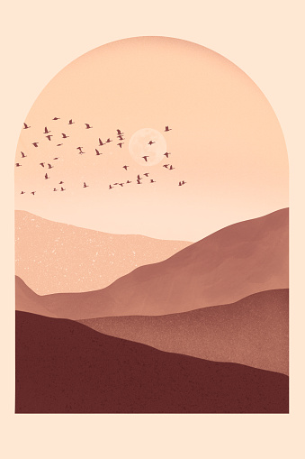 Abstract desert landscape poster illustration.
