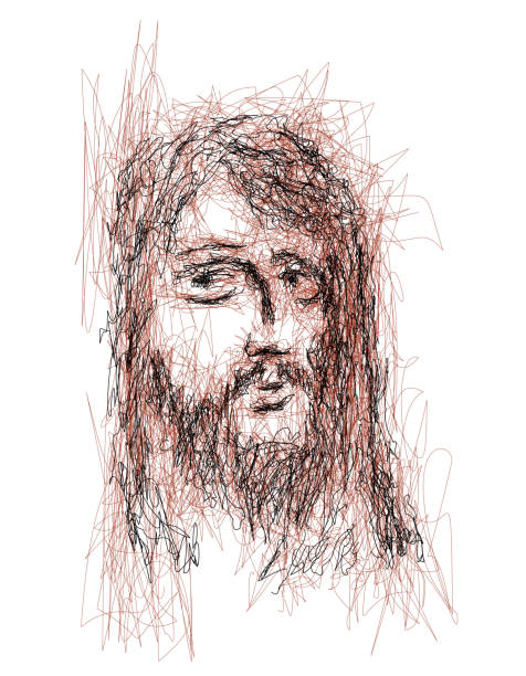 imaginäres gesicht von jesus christus, katholische und orthodoxe christliche religion, vektorskizzenillustration. - bibel grafiken stock-grafiken, -clipart, -cartoons und -symbole