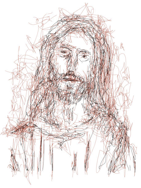 imaginäres gesicht von jesus christus, katholische und orthodoxe christliche religion, vektorskizzenillustration. - bibel grafiken stock-grafiken, -clipart, -cartoons und -symbole