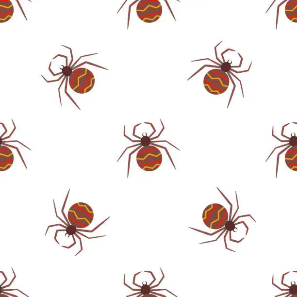 Vector illustration of Children s seamless pattern with spiders on a white background.