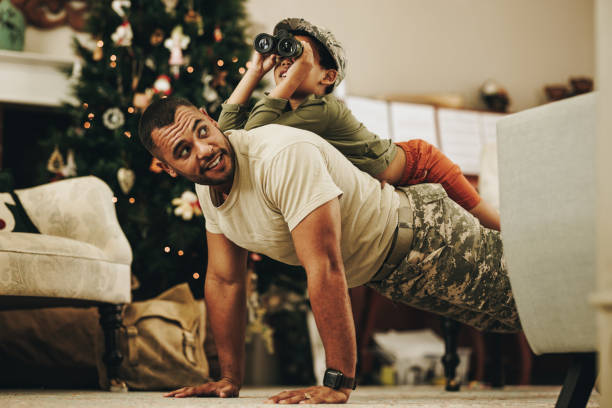 istock Happy military dad spending quality time with his son 1421564864