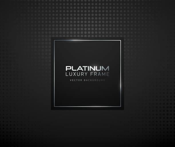 Black square with platinum thin frame luxury banner. Silver text on black square label frame. Dark geometric dots pattern background. Black friday vector illustration Black square with platinum thin frame luxury banner. Silver text on black square label frame. Dark geometric dots pattern background. Black friday vector illustration. platinum stock illustrations