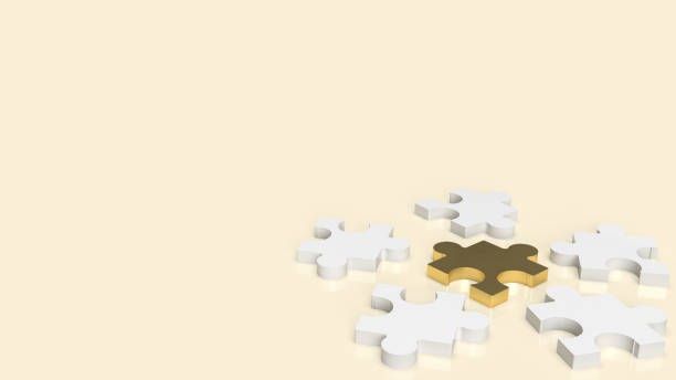 istock The white and gold  jigsaw for abstract or business concept  3d rendering 1421568227