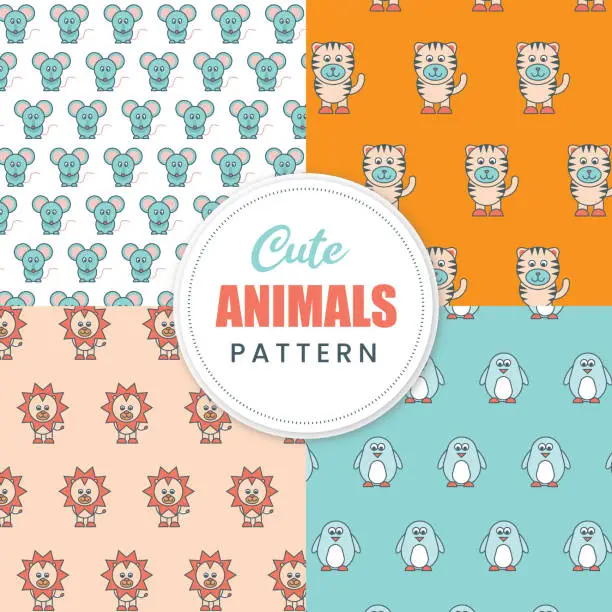 Vector illustration of Cute colored flat animals seamless pattern