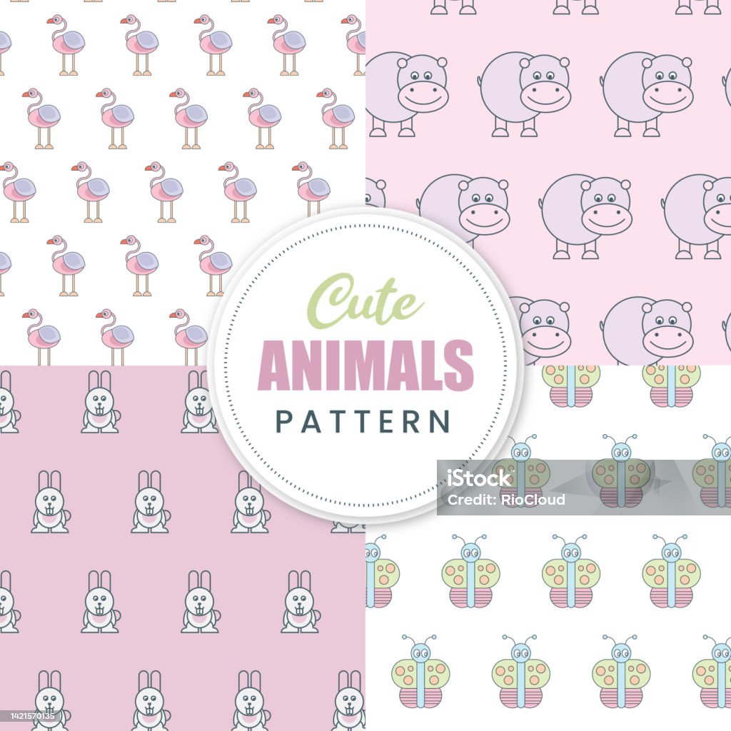 Cute Colored Flat Animals Seamless Pattern Stock Illustration ...