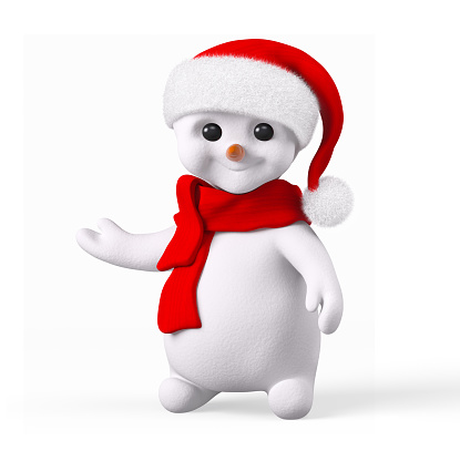 Character cartoon snowman with red Santa hat  isolated 3d rendering