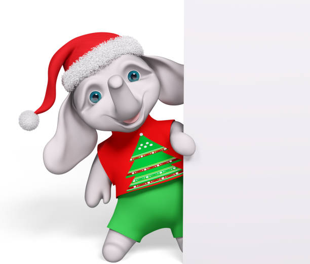 istock Christmas character cartoon elephant with poster 3d rendering 1421571571