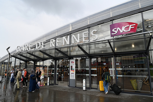 Rennes, France, september 6, 2022 : Entrance to the Rennes SNCF train station in Brittany
