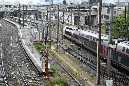 Rennes, France, september 6, 2022 : Arrival of a train at Rennes SNCF station in Brittany