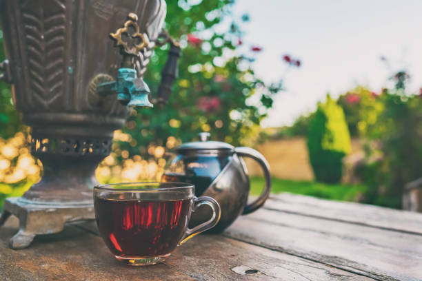 istock Tea drinking from a vintage samovar in garden 1421573178