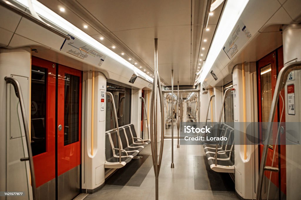 Empty commuter train in Amsterdam Subway Stock Photo