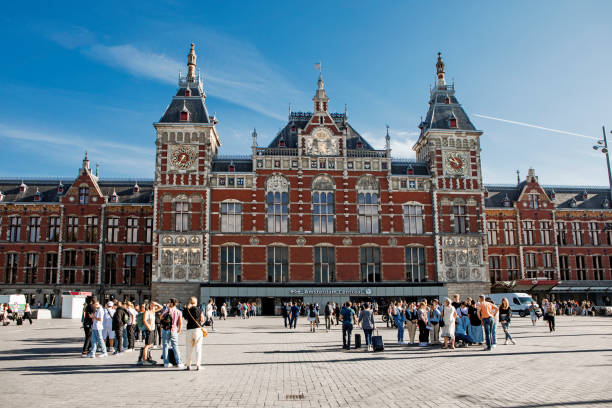Amsterdam central train station in the summer time