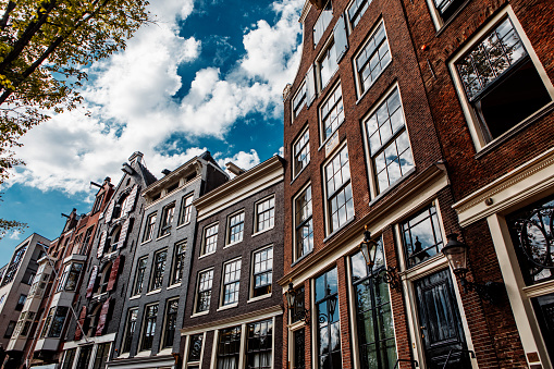 Amsterdam buildings in the summer time