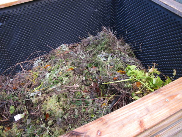 Raised bed filled up with organic material from the garden stock photo