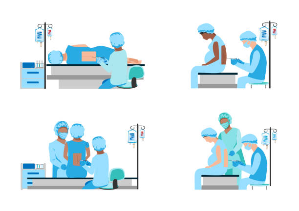 ilustrações de stock, clip art, desenhos animados e ícones de epidural anesthesia set - cesarean