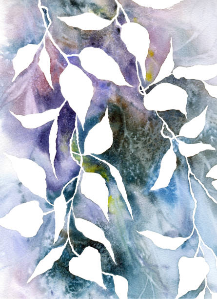istock Blue floral background with leaves. Floral greeting card. Autumn pattern.              Floral banner. 1421581397