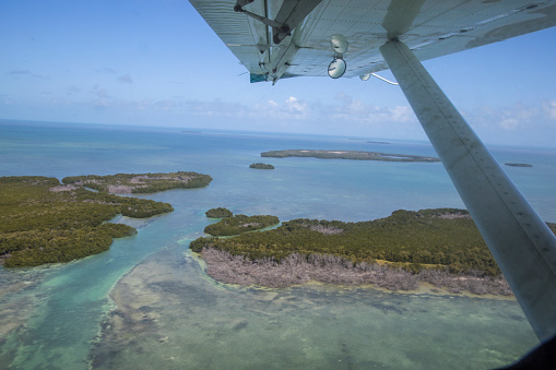 Florida; March 30, 2020; Seaplane aerial view  from Key West to Fort Jefferson at the Dry Tortugas National Park