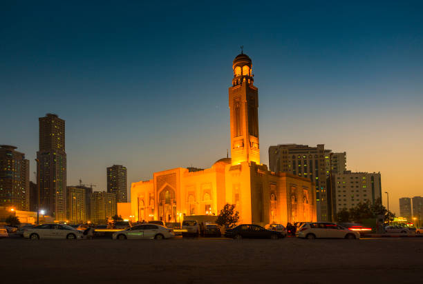 istock Al Noor Mosque in Sharjah at night 1421585717