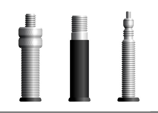 Nipple tire inflation types 3D realistic icons 3 different nipple tire inflation types - bicycle parts 3D realistic isolated set air valve stock illustrations