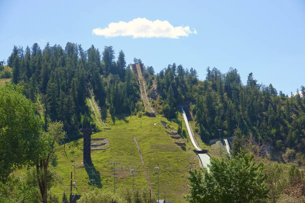 Dormant ski jumps in Steamboat Springs during summer