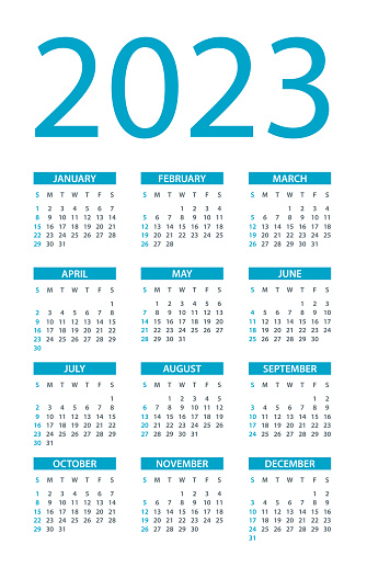 Calendar 2023 - Symple Layout Illustration. Week starts on Sunday. Calendar Set for 2023 year