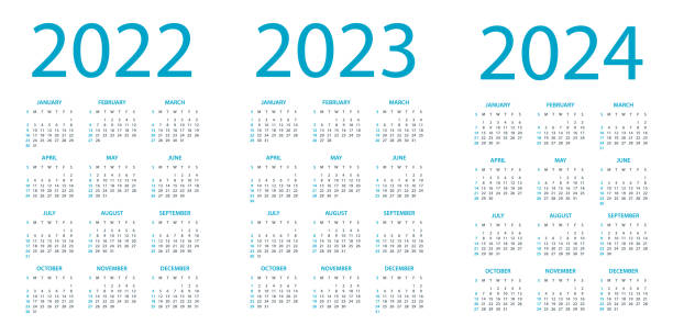 illustrations, cliparts, dessins animés et icônes de calendriers 2022 2023 2024 - illustration de mise en page symple. la semaine commence le dimanche. calendrier fixé pour 2022 2023 année 2024 - calendrier 2024