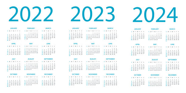 Calendars 2022 2023 2024 - Symple Layout Illustration. Week starts on Sunday. Calendar Set for 2022 2023 2024 year Calendar 2022 2023 2024 - Symple Layout Illustration. Week starts on Sunday. Calendar Set for 2022 2023 2024 year calendar 2022 stock illustrations