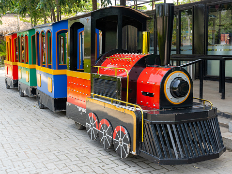 A set of colorful trackless mini train for children.