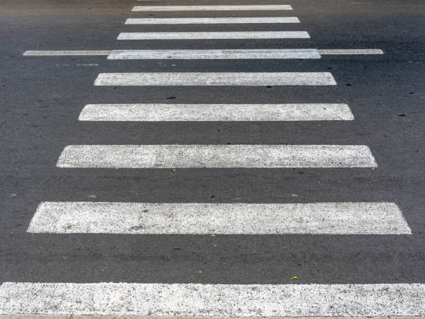 A vertical view of a small road zebra cross.