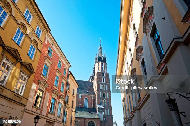 St Marys Basilica Seen From Florianska Krakow Stock Photo - Download Image Now - Arch - Architectural Feature, Architecture, Basilica