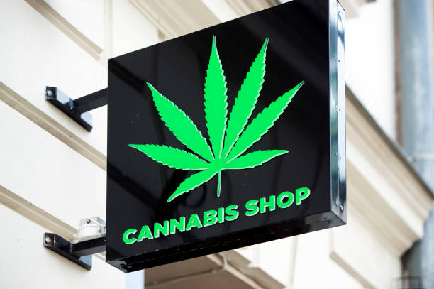 Cannabis products shop sign, Krakow stock photo