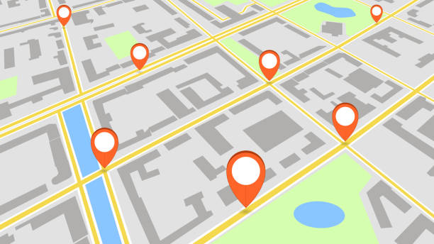 istock Abstract automobile map of the area with colored markers. Autonavigator, route. EPS 10. 1421591862