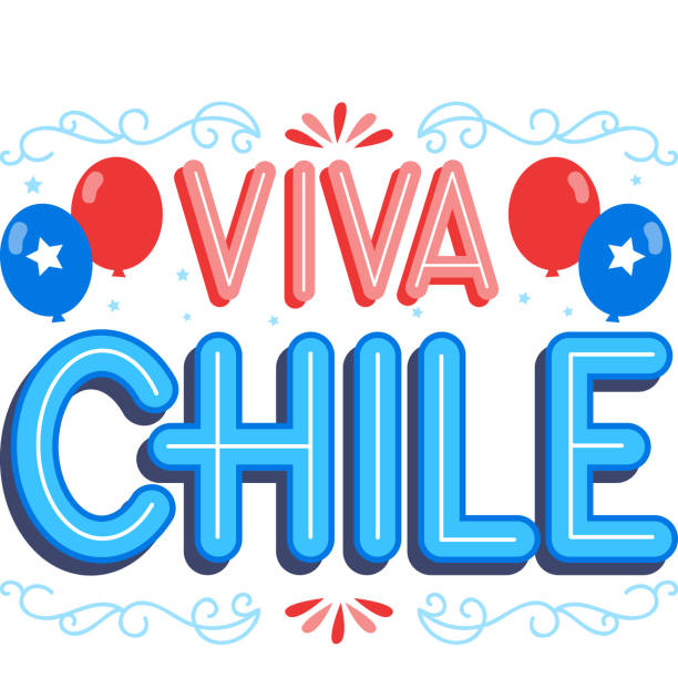 ilustraciones, imágenes clip art, dibujos animados e iconos de stock de colorido lettering chileno fiestas patrias set vector ilustración. - copihue