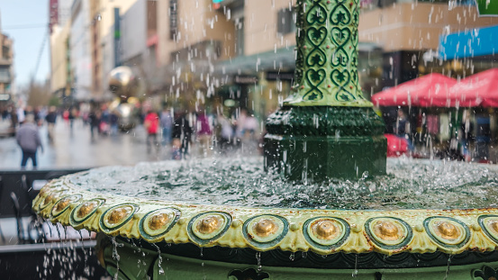 Close-up view of Adelaide Arcade fountain at Rundle Mall, South Australia