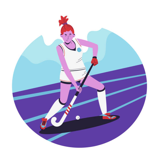 ilustraciones, imágenes clip art, dibujos animados e iconos de stock de hockey sobre césped dibujado a mano ilustración vectorial. - hockey cesped