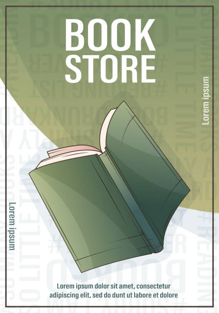 illustrazioni stock, clip art, cartoni animati e icone di tendenza di illustrazione di poster vettoriali con libro aperto per libreria, biblioteca. libreria, libreria, amante dei libri, concetto di educazione. - bibliophile