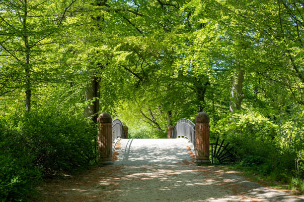 Copenhagen, Denmark - May 07, 2022: A pitoresque bridge in Frederiksberg Gardens during spring.