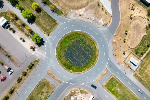 istock Roundabout - traffic circle, aerial view 1421602869