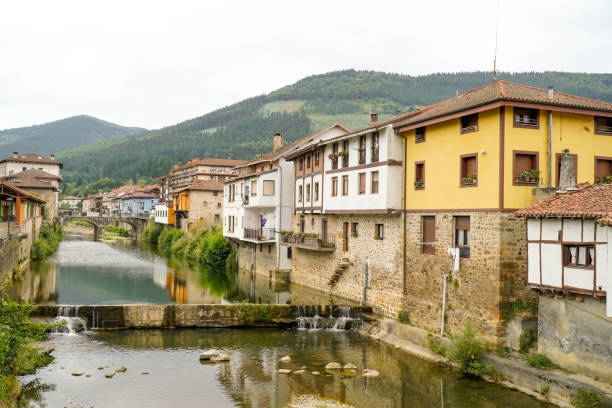 istock Set of typical Basque houses next to the river in Orozko 1421604909