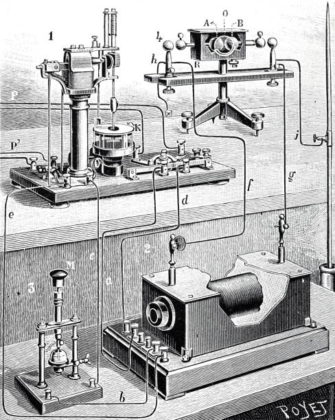 illustrazioni stock, clip art, cartoni animati e icone di tendenza di apparecchi di telegrafia elettrica senza fili - wireless telegraphy