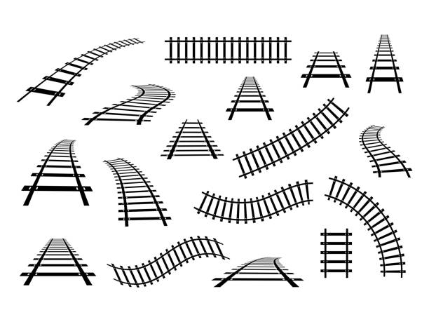 ilustraciones, imágenes clip art, dibujos animados e iconos de stock de tren ferroviario conjunto de carreteras. - rail fence