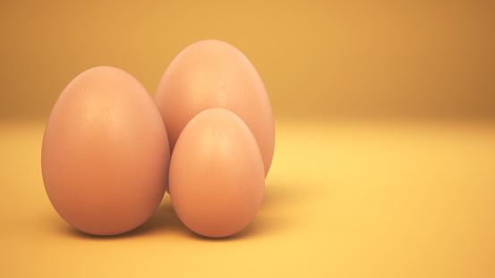 3d render Egg Brown in Carton on Yellow Background (Depth Of Field)