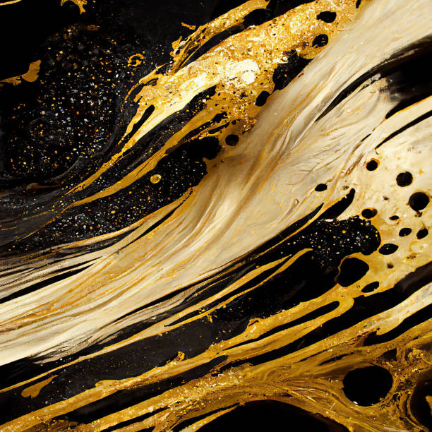 Abstract Liquid Gold Marbling Texture Background stock photo