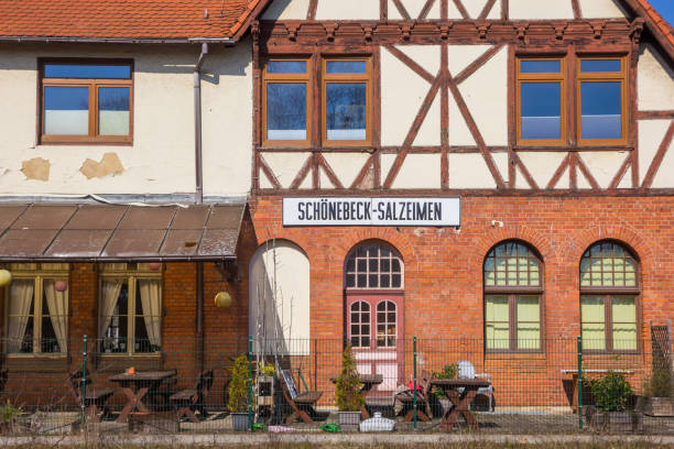 istock Half timbered train station in spa town Bad Salzelmen 1421610079